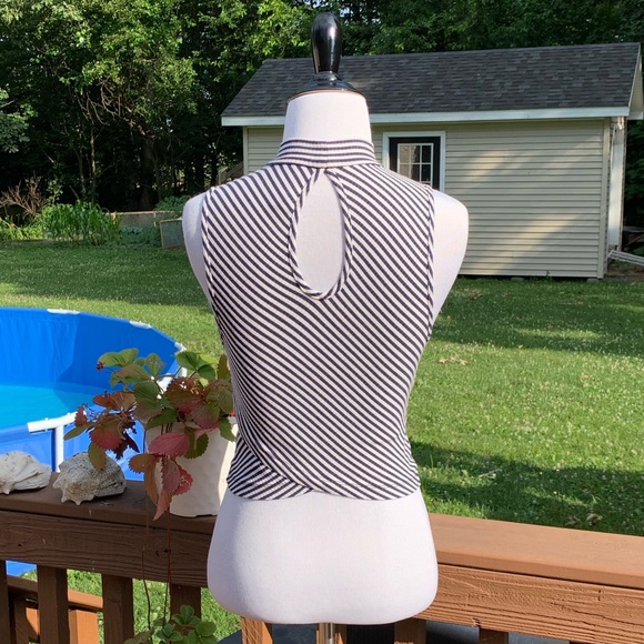 Free People Crop Striped Mock Turtleneck Tulip Hem - Picture 4 of 6